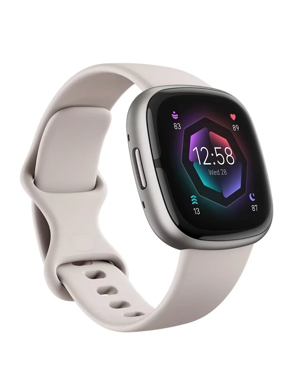 Fitbit Sense 2 Lunar White Platinum Smartwatch, 39mm